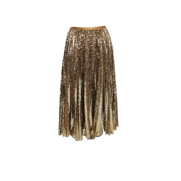 ⭐ Polo Ralph Lauren Gold Sequin Pleated Midi Skirt Women’s S  Holiday Party Glam - Picture 3 of 5
